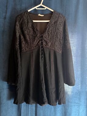 Altered State Black Lace V-Neck Button Front Dress